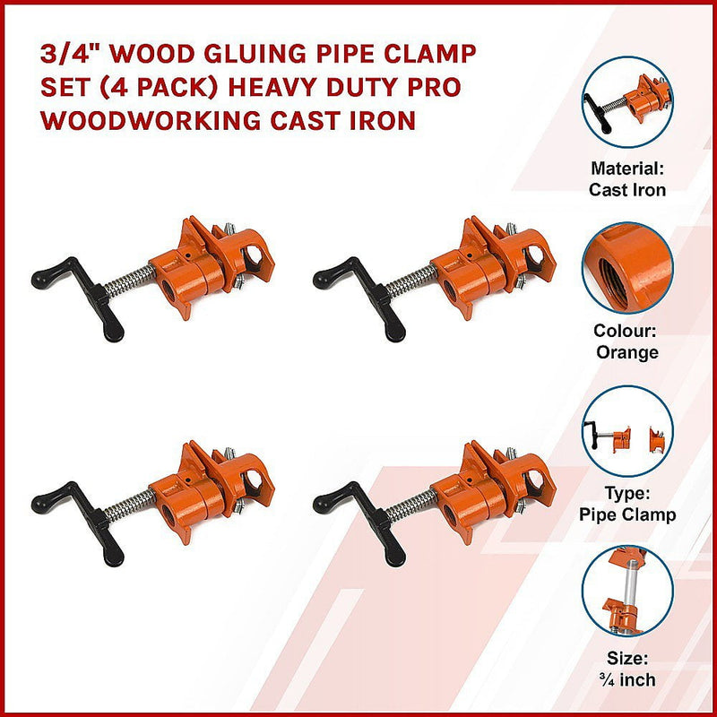 3/4" Wood Gluing Pipe Clamp Set (4 Pack) Heavy Duty PRO Woodworking Cast Iron Payday Deals
