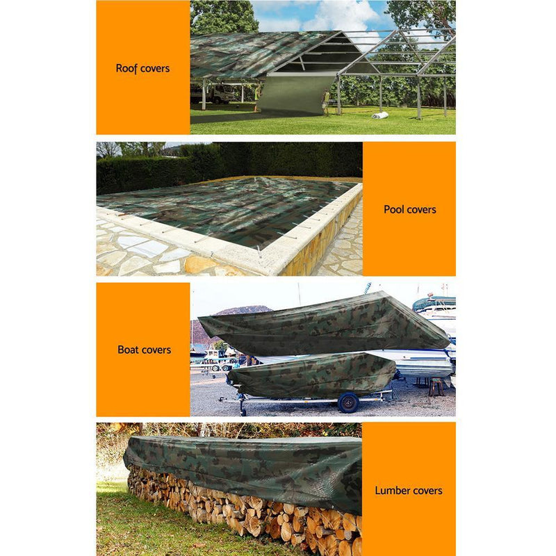 3.6x6m Canvas Tarp Heavy Duty Camping Poly Tarps Tarpaulin Cover Camouflage