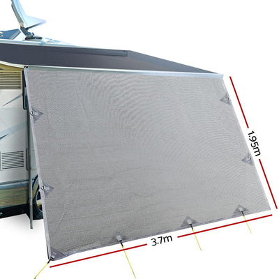 3.7M Caravan Privacy Screens 1.95m Roll Out Awning End Wall Side Sun Shade Payday Deals