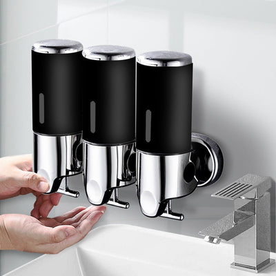 3 Bottles Bathroom Shower Soap Shampoo Gel Dispenser Pump Wall 1500ml Black Payday Deals