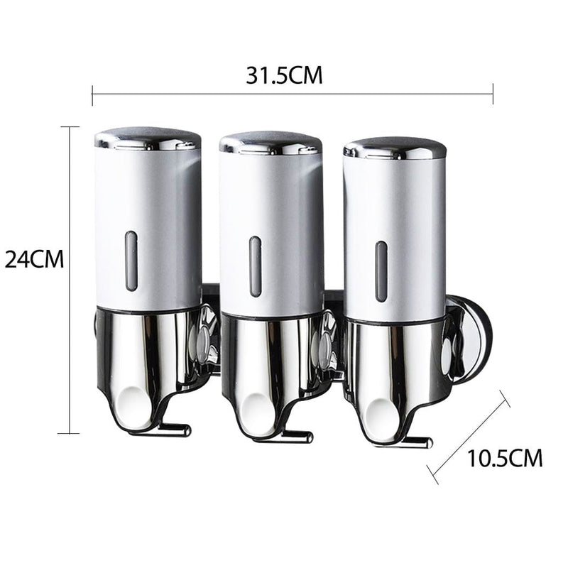 3 Bottles Bathroom Shower Soap Shampoo Gel Dispenser Pump Wall 1500ml Silver Payday Deals