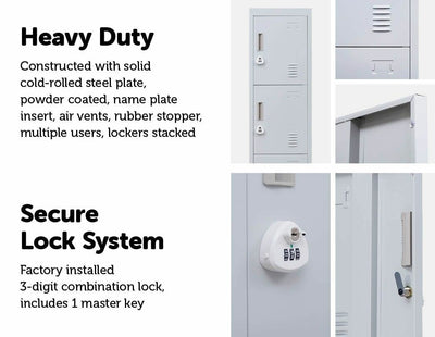 3-digit Combination Lock 4 Door Locker for Office Gym Grey Payday Deals