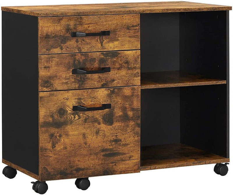 3-Drawer File Cabinet with Open Compartments for A4, Rustic Brown and Black Payday Deals