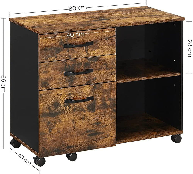 3-Drawer File Cabinet with Open Compartments for A4, Rustic Brown and Black Payday Deals