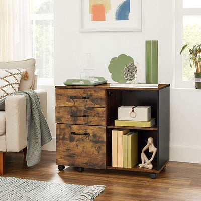 3-Drawer File Cabinet with Open Compartments for A4, Rustic Brown and Black Payday Deals