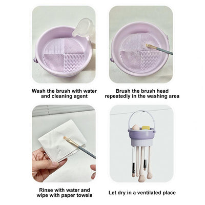 3 In 1 Makeup Brushes Cleaner Sponge Brush Washing Box Makeup Brush Drying Basket(Light Purple) Payday Deals