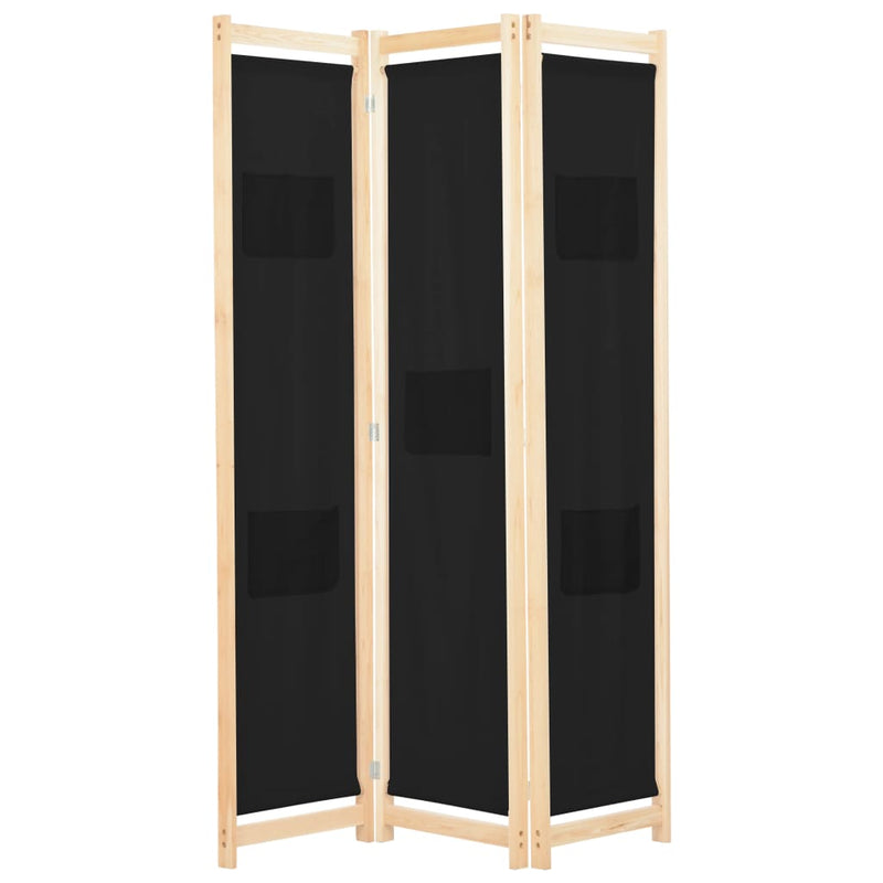 3-Panel Room Divider Black 120x170x4 cm Fabric Payday Deals