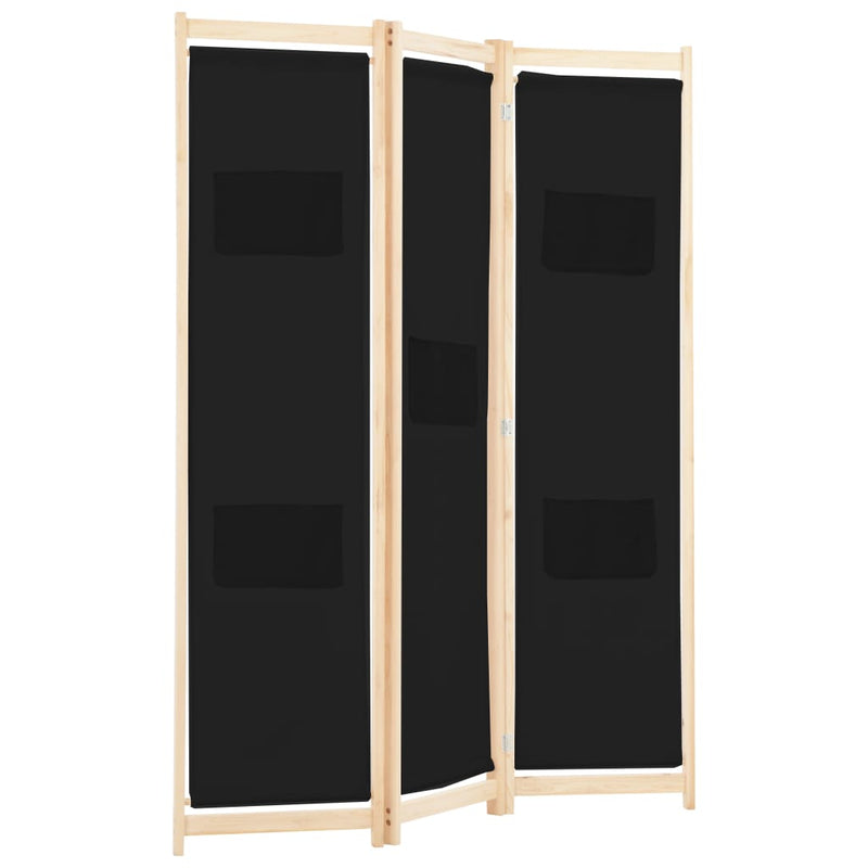 3-Panel Room Divider Black 120x170x4 cm Fabric Payday Deals