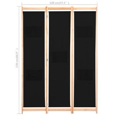 3-Panel Room Divider Black 120x170x4 cm Fabric Payday Deals