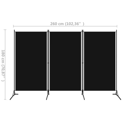 3-Panel Room Divider Black 260x180 cm Payday Deals