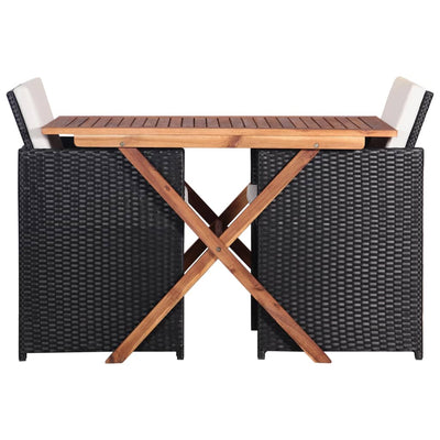 3 Piece Bistro Set Poly Rattan and Acacia Wood Black Payday Deals