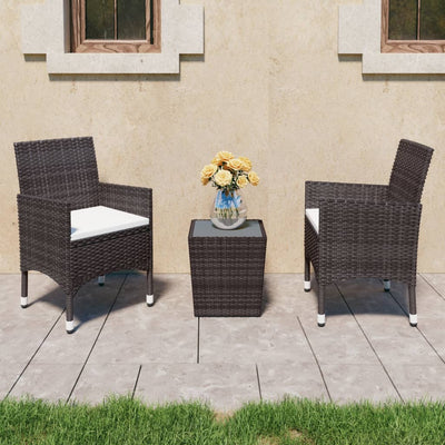 3 Piece Bistro Set Poly Rattan and Tempered Glass Brown