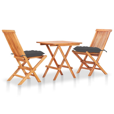 3 Piece Bistro Set with Anthracite Cushions Solid Teak Wood Payday Deals