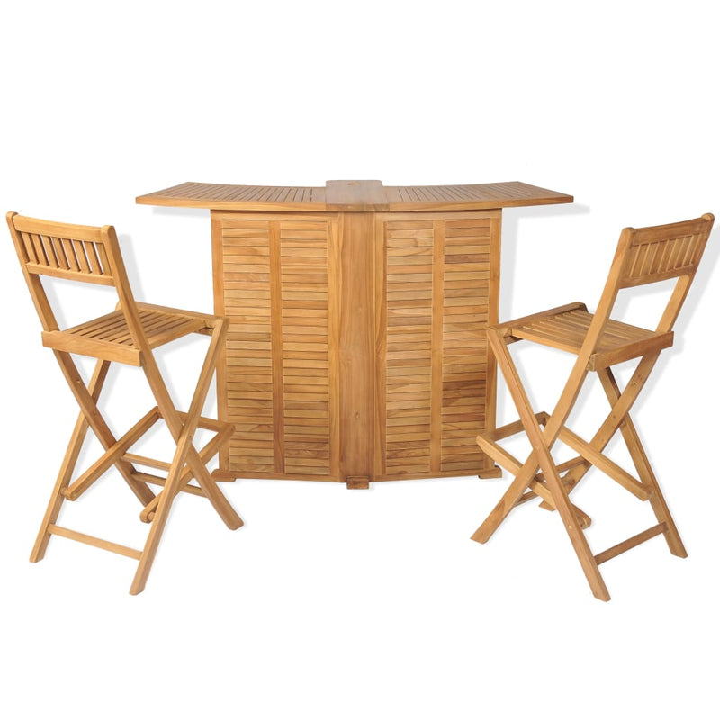 3 Piece Bistro Set with Folding Chairs Solid Teak Wood Payday Deals