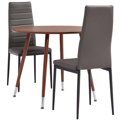 3 Piece Dining Set Faux Leather Grey