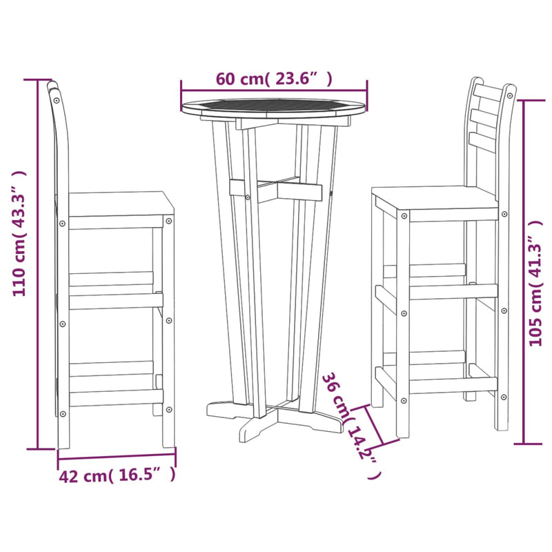 3 Piece Garden Bar Set Solid Wood Acacia Payday Deals