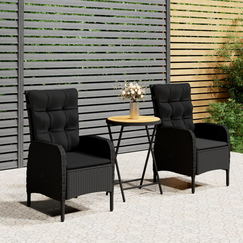3 Piece Garden Bistro Set Poly Rattan and Solid Wood Acacia Black Payday Deals