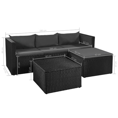 3 Piece Garden Lounge Set Poly Rattan Black and Grey Payday Deals