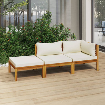 3 Piece Garden Lounge Set with Cream Cushion Solid Acacia Wood Payday Deals