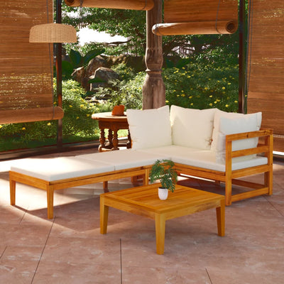 3 Piece Garden Lounge Set with Cream White Cushions Acacia Wood Payday Deals