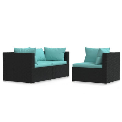 3 Piece Garden Lounge Set with Cushions Black Poly Rattan Payday Deals