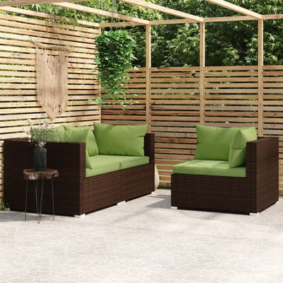3 Piece Garden Lounge Set with Cushions Brown Poly Rattan Payday Deals