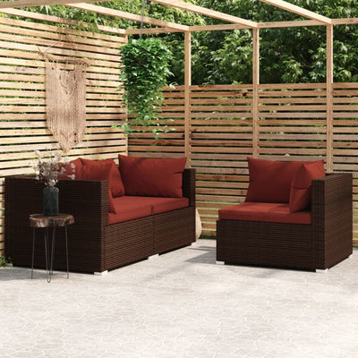 3 Piece Garden Lounge Set with Cushions Brown Poly Rattan Payday Deals