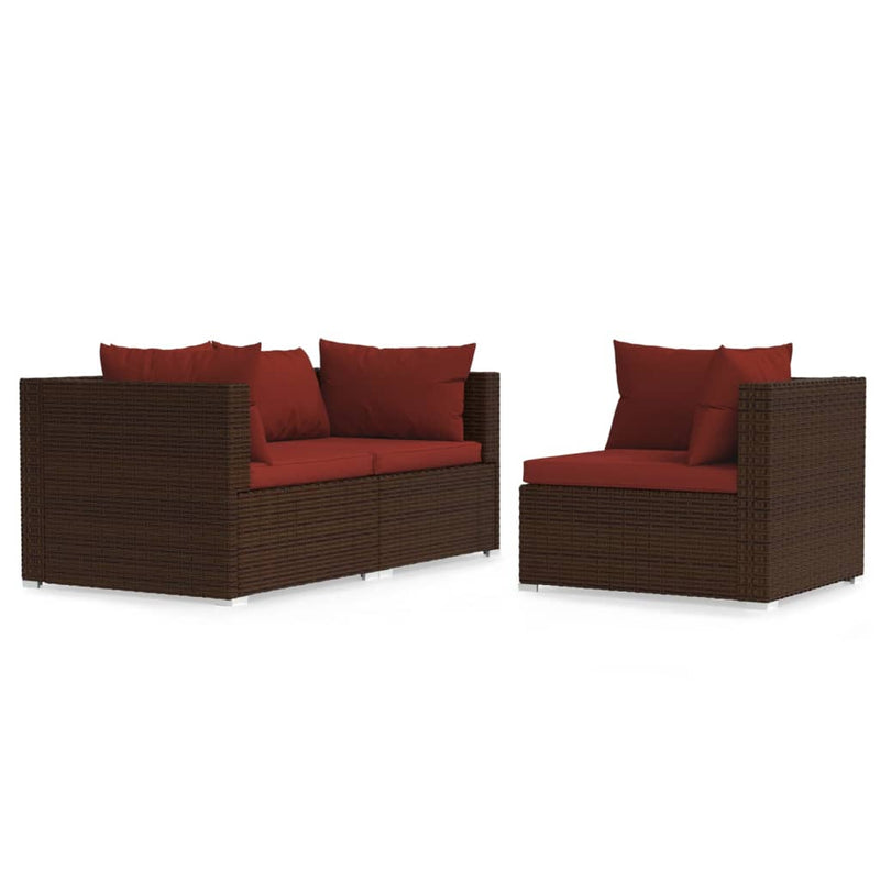 3 Piece Garden Lounge Set with Cushions Brown Poly Rattan Payday Deals