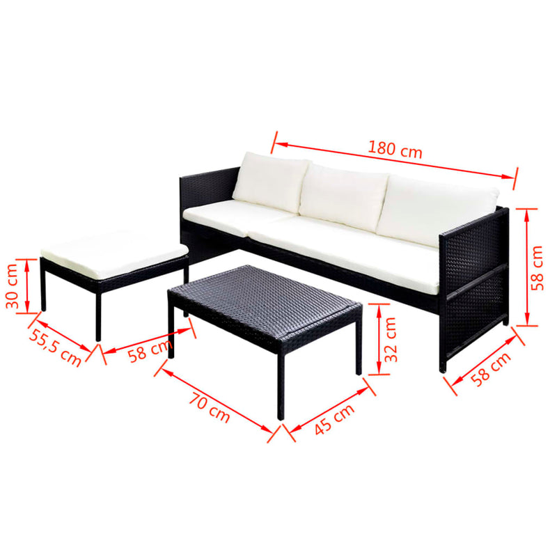 3 Piece Garden Lounge Set with Cushions Poly Rattan Black Payday Deals