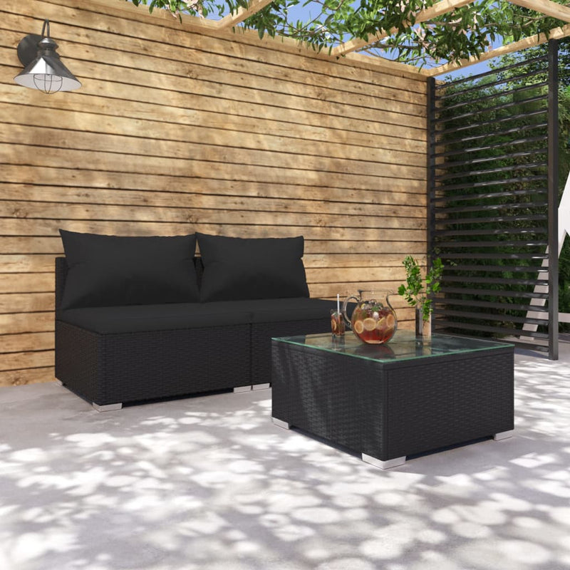 3 Piece Garden Lounge Set with Cushions Poly Rattan Black Payday Deals