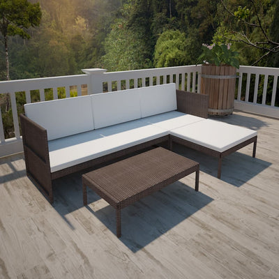 3 Piece Garden Lounge Set with Cushions Poly Rattan Brown Payday Deals