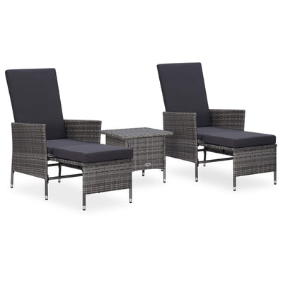 3 Piece Garden Lounge Set with Cushions Poly Rattan Grey Payday Deals