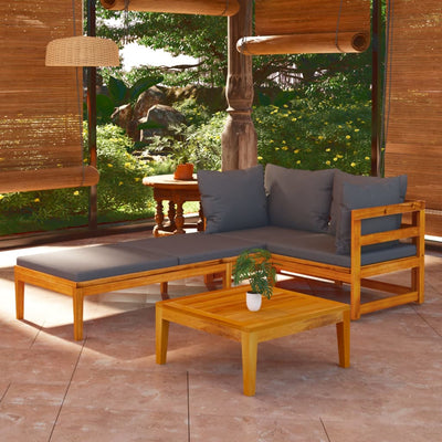 3 Piece Garden Lounge Set with Dark Grey Cushions Acacia Wood