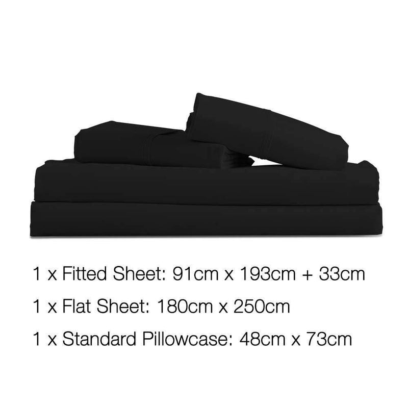 3 Piece Microfibre Sheet Set Single – Black