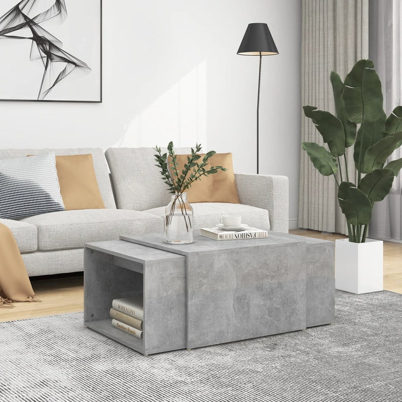 3 Piece Nesting Coffee Table Set Concrete Grey 60x60x38 cm Payday Deals