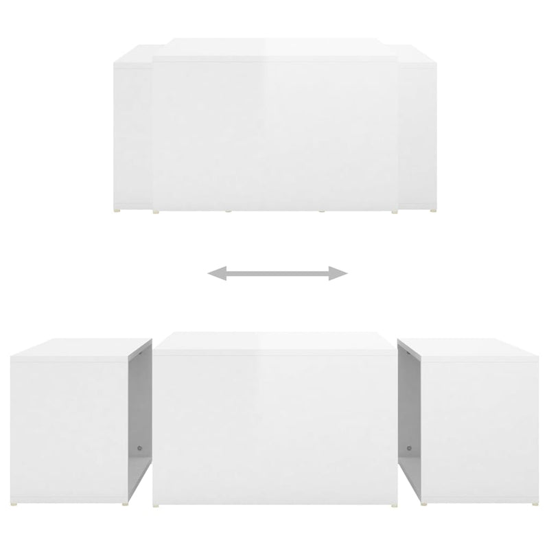 3 Piece Nesting Coffee Table Set High Gloss White 60x60x38 cm Payday Deals