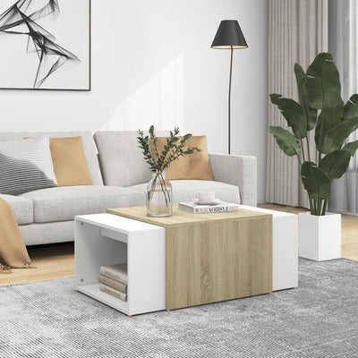 3 Piece Nesting Coffee Table Set White & Sonoma Oak 60x60x38 cm