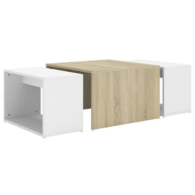 3 Piece Nesting Coffee Table Set White & Sonoma Oak 60x60x38 cm Payday Deals