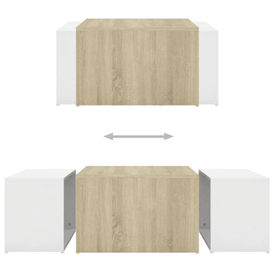 3 Piece Nesting Coffee Table Set White & Sonoma Oak 60x60x38 cm Payday Deals