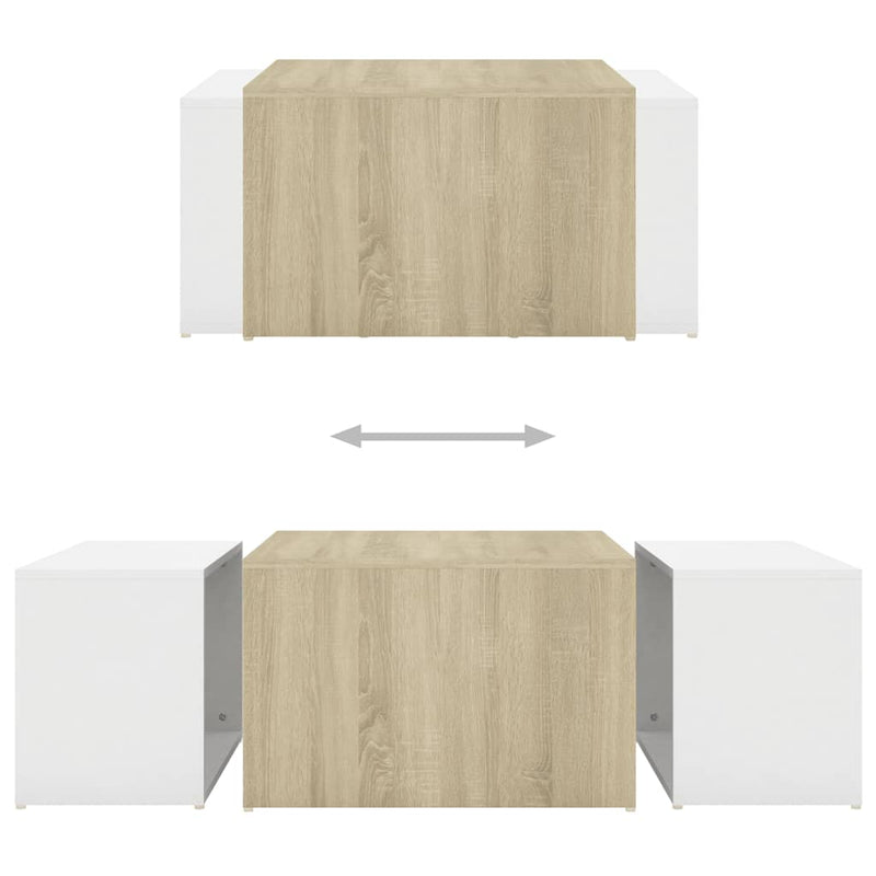 3 Piece Nesting Coffee Table Set White & Sonoma Oak 60x60x38 cm Payday Deals