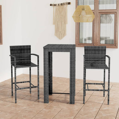 3 Piece Outdoor Bar Set with Armrest Poly Rattan Grey