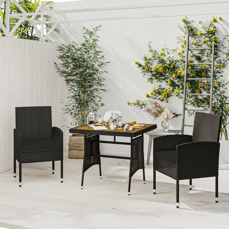 3 Piece Outdoor Dining Set Poly Rattan Black Payday Deals