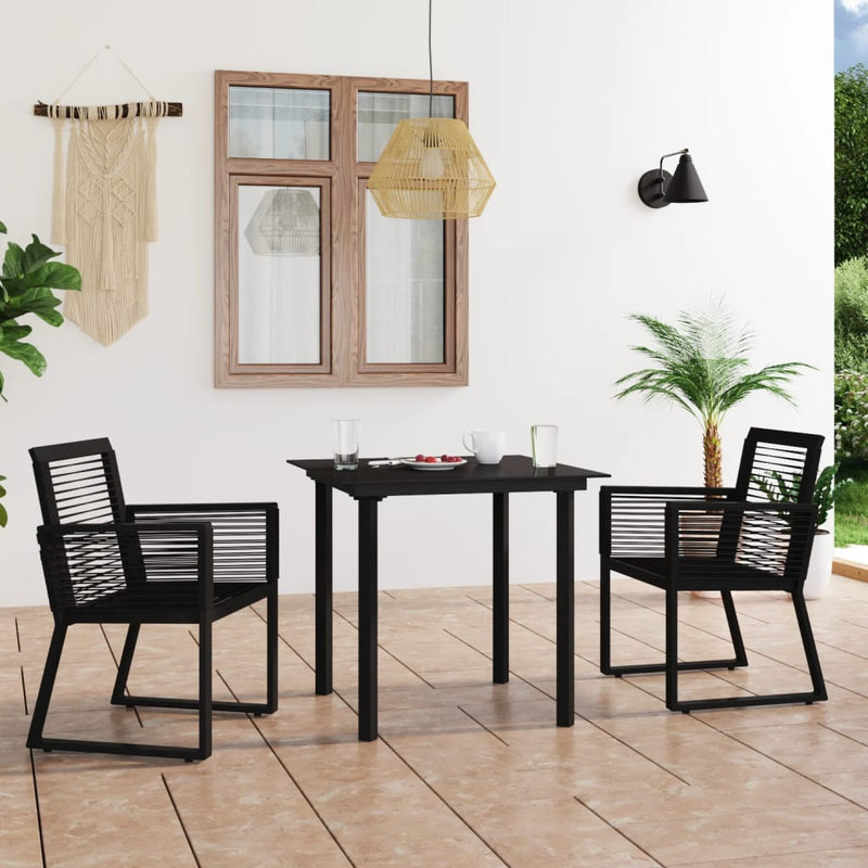 3 Piece Outdoor Dining Set PVC Rattan Black Payday Deals