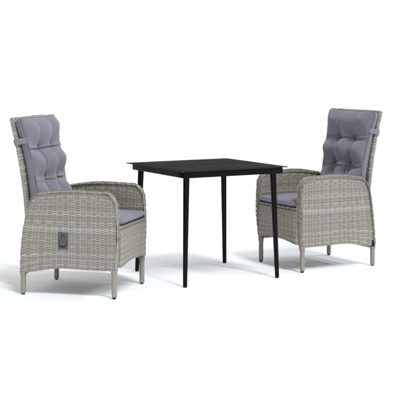 3 Piece Outdoor Dining Set with Cushions Grey and Black Payday Deals