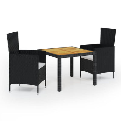 3 Piece Outdoor Dining Set with Cushions Poly Rattan Black Payday Deals