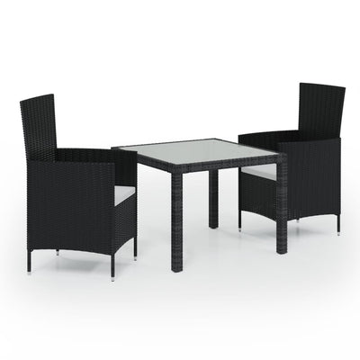 3 Piece Outdoor Dining Set with Cushions Poly Rattan Black Payday Deals