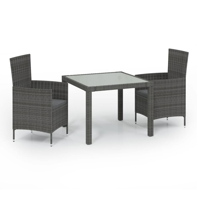 3 Piece Outdoor Dining Set with Cushions Poly Rattan Grey Payday Deals