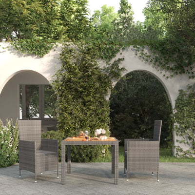 3 Piece Outdoor Dining Set with Cushions Poly Rattan Grey Payday Deals