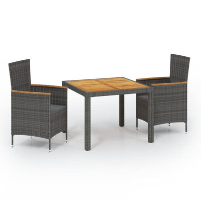 3 Piece Outdoor Dining Set with Cushions Poly Rattan Grey