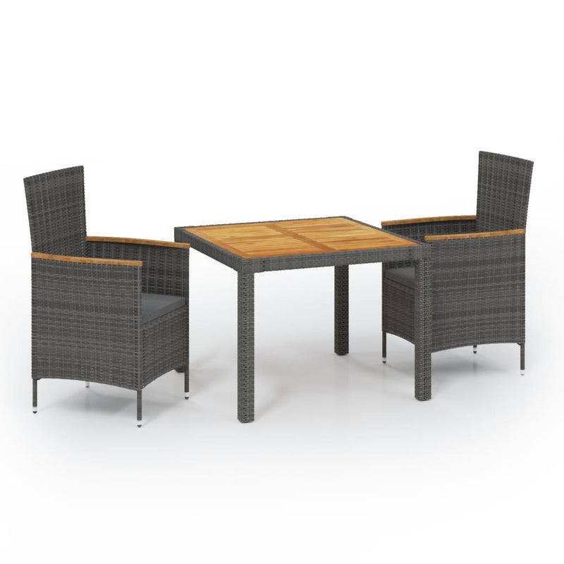 3 Piece Outdoor Dining Set with Cushions Poly Rattan Grey Payday Deals